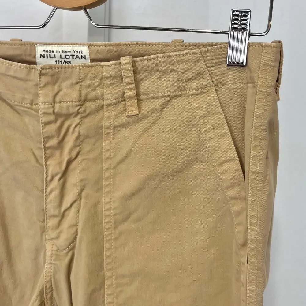 NILI LOTAN Cropped French Military Pants Zip Hem Utility Jogger Cotton Tan 4 - Picture 5 of 9